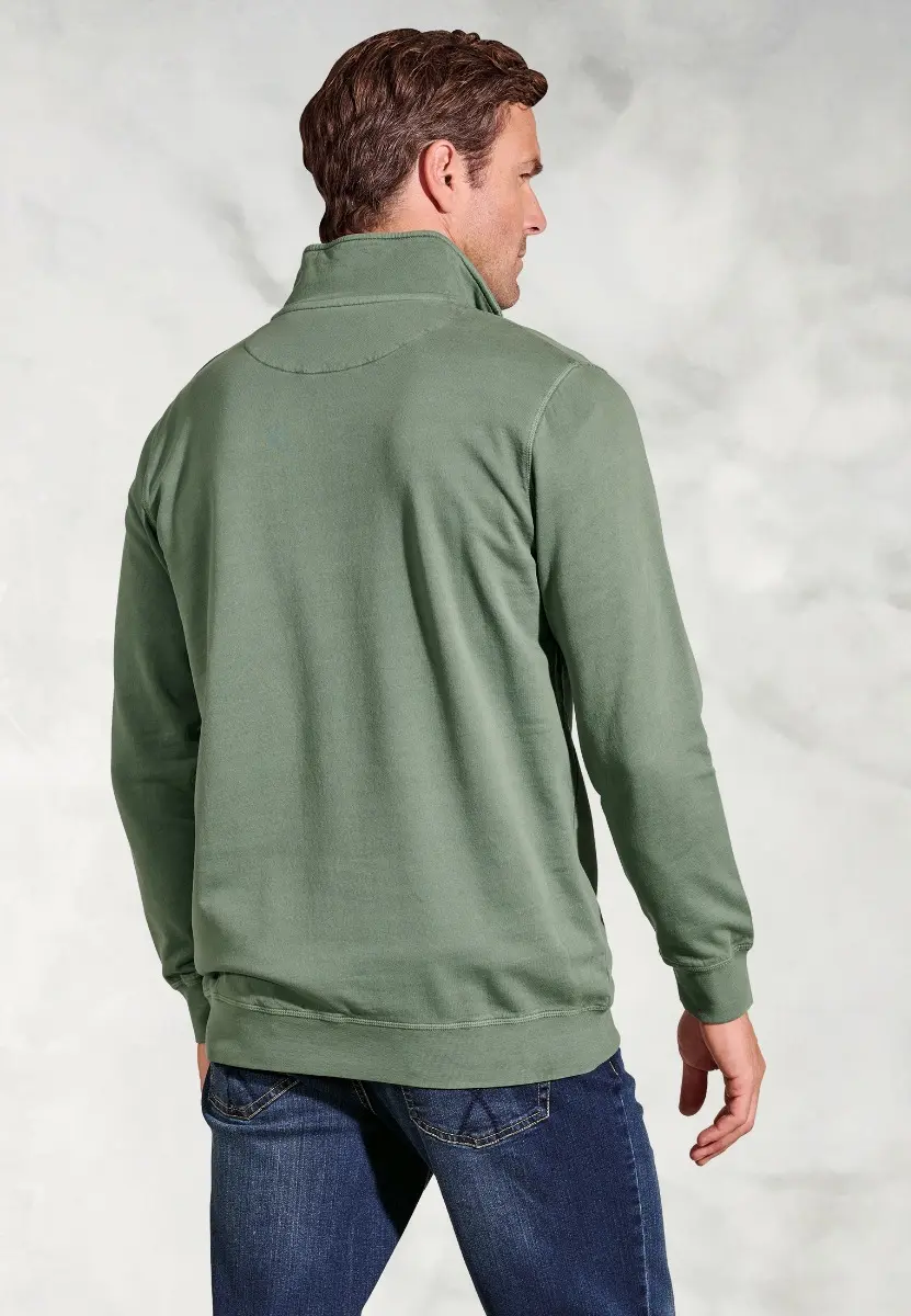 Brolin Khaki Garment Dyed Zip Neck Sweatshirt - Image 2