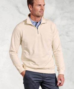 Brolin Ecru Garment Dyed Zip Neck Sweatshirt