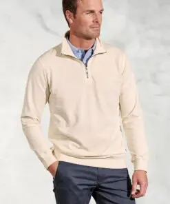 Brolin Ecru Garment Dyed Zip Neck Sweatshirt