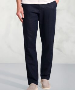 Regular Fit Caine Navy Linen Cotton Trousers