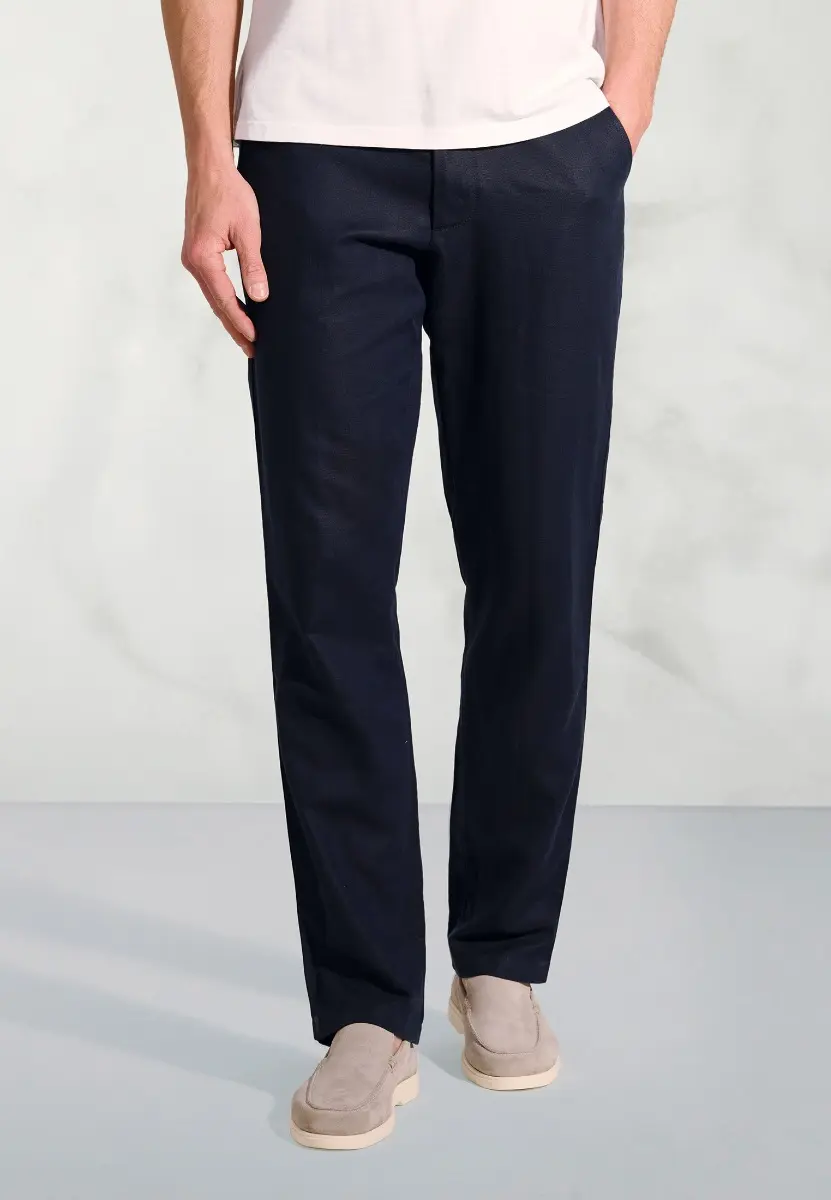 Regular Fit Caine Navy Linen Cotton Trousers