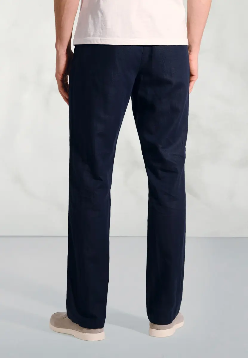 Regular Fit Caine Navy Linen Cotton Trousers - Image 2