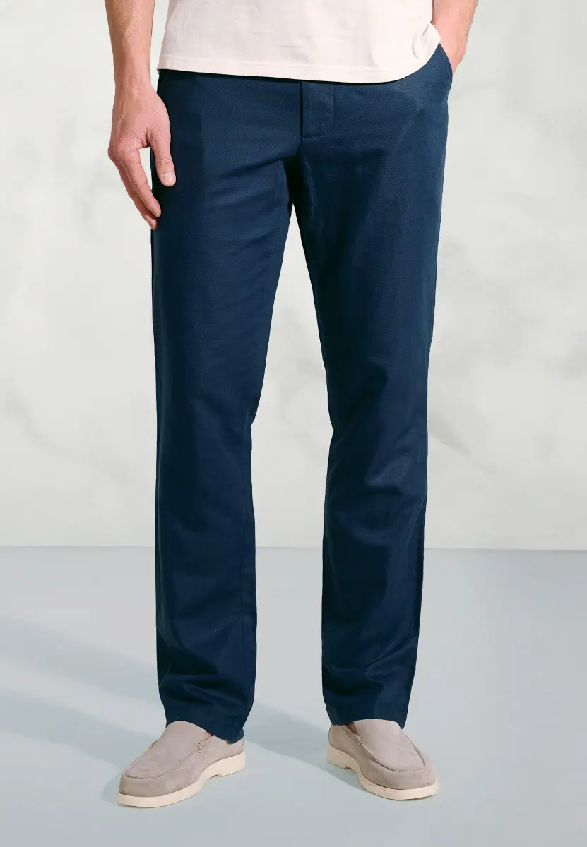 Regular Fit Caine Blue Linen Cotton Trousers