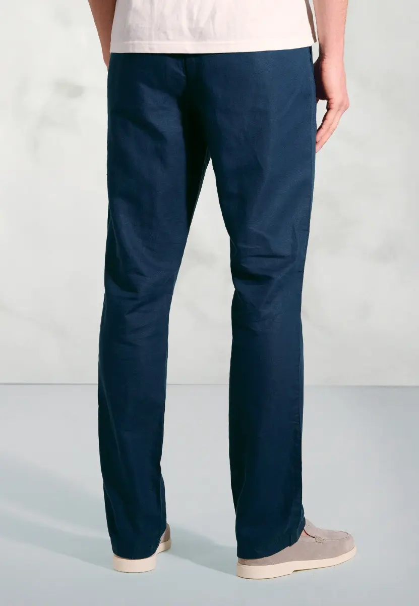 Regular Fit Caine Blue Linen Cotton Trousers - Image 2