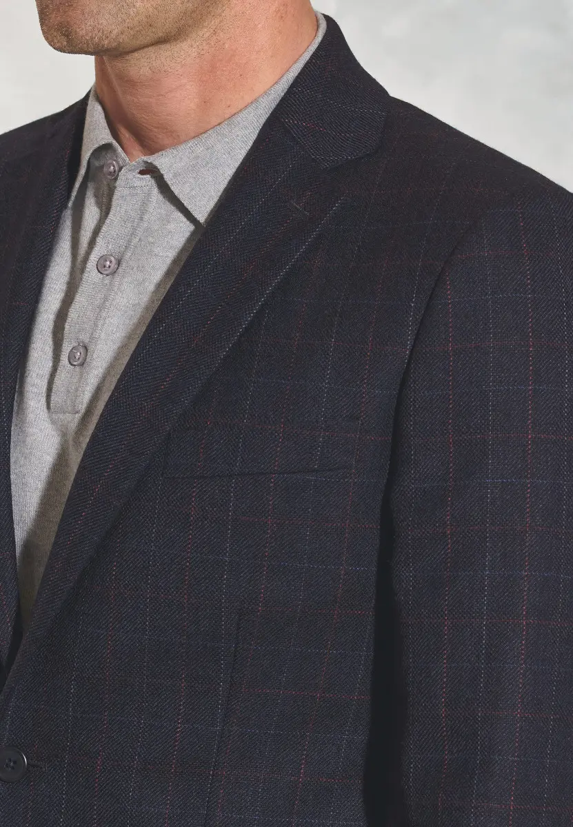 Regular Fit Camberley Navy Check Pure New Wool Jacket - Image 2