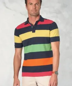 Cardus Pure Cotton Navy Hoop Pique Polo Shirt