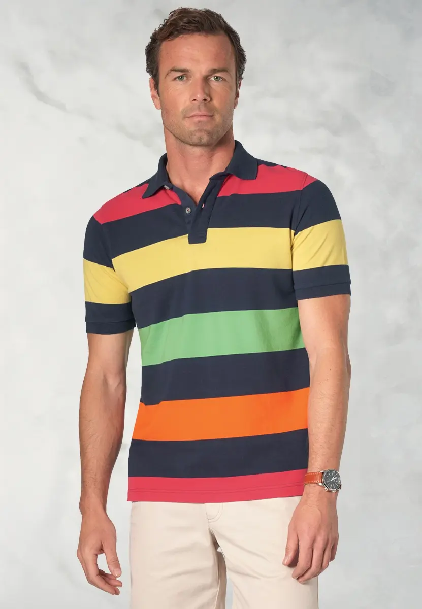 Cardus Pure Cotton Navy Hoop Pique Polo Shirt