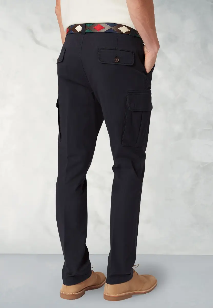 Tailored Fit Carlos Navy Cotton Stretch Cargo Trouser - Image 2
