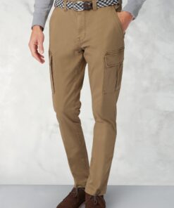 Tailored Fit Carlos Sand Cotton Stretch Cargo Trouser