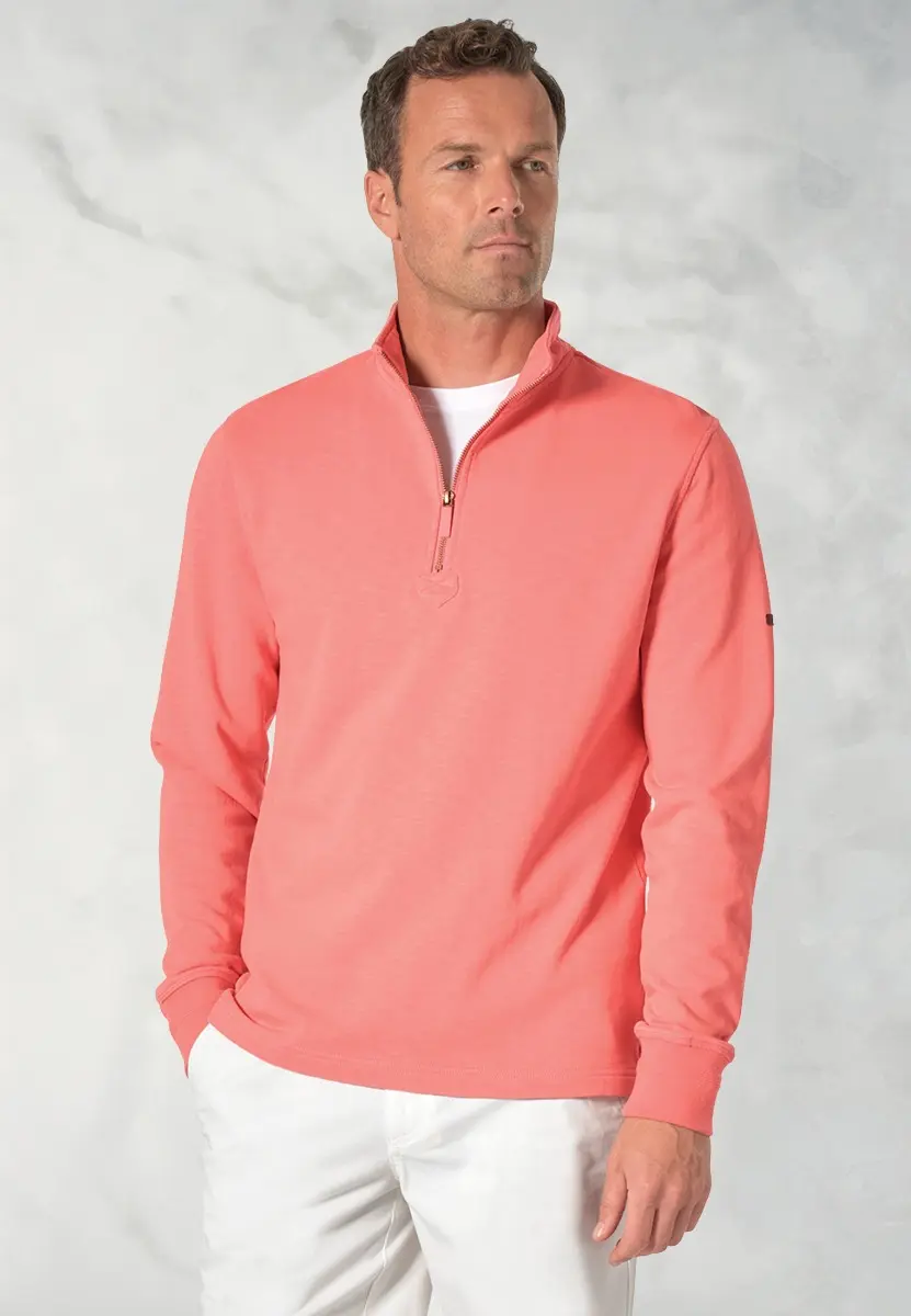 Cash Pure Cotton Coral Zip Neck Sweatshirt