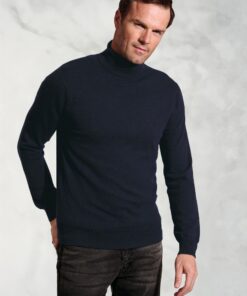 Navy Cashmere Roll Neck Jumper