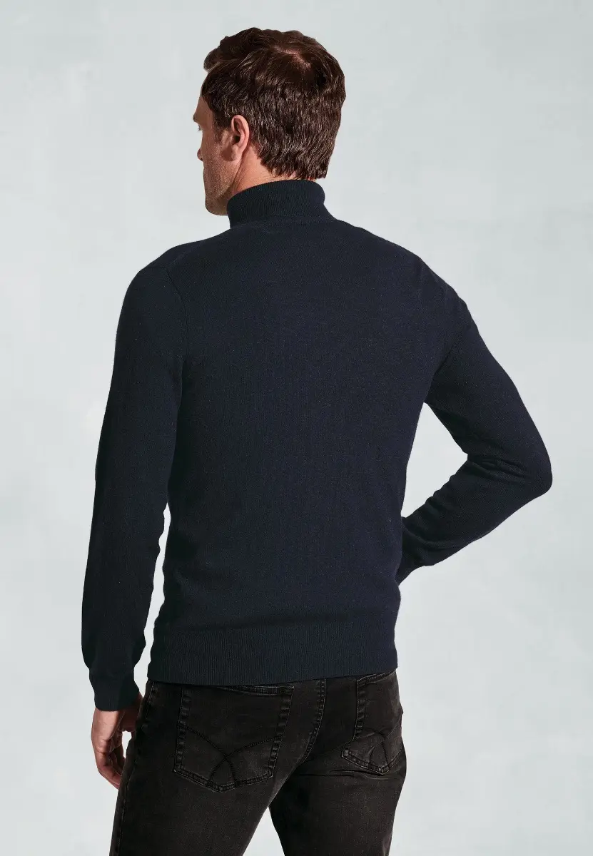 Navy Cashmere Roll Neck Jumper - Image 2