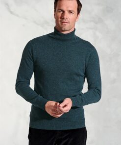 Petrol Cashmere Roll Neck Jumper