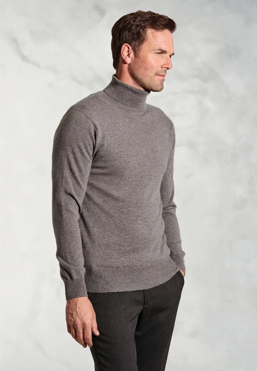Taupe Cashmere Roll Neck Jumper