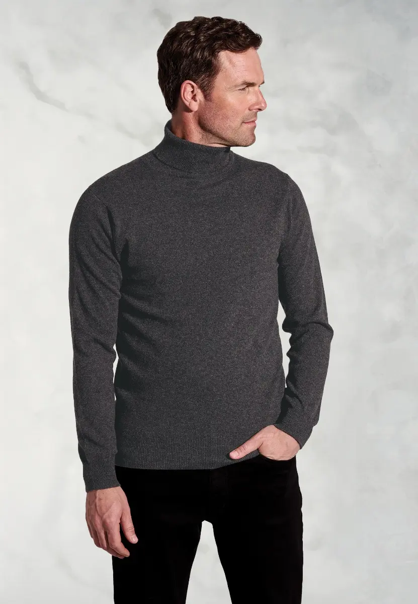 Charcoal Cashmere Roll Neck Jumper