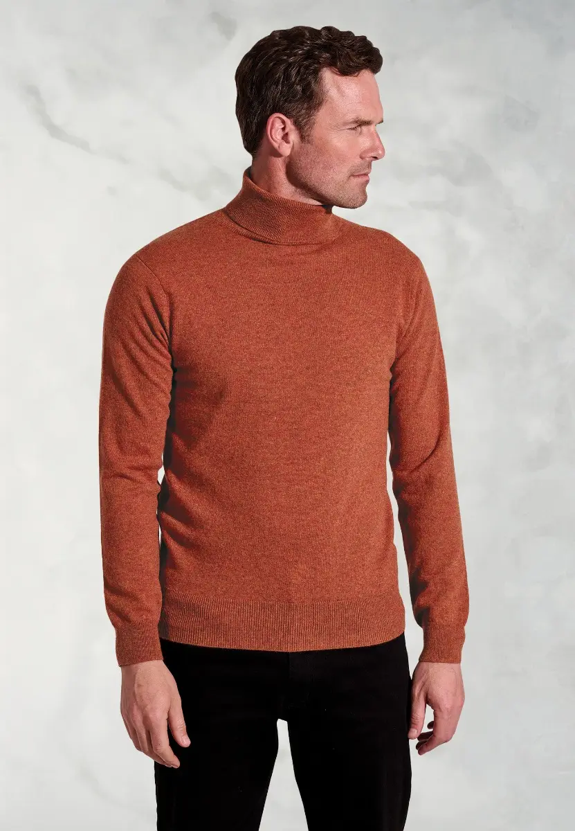 Burnt Orange Cashmere Roll Neck Jumper