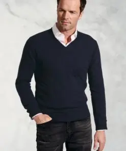 Navy Cashmere V-Neck Jumper