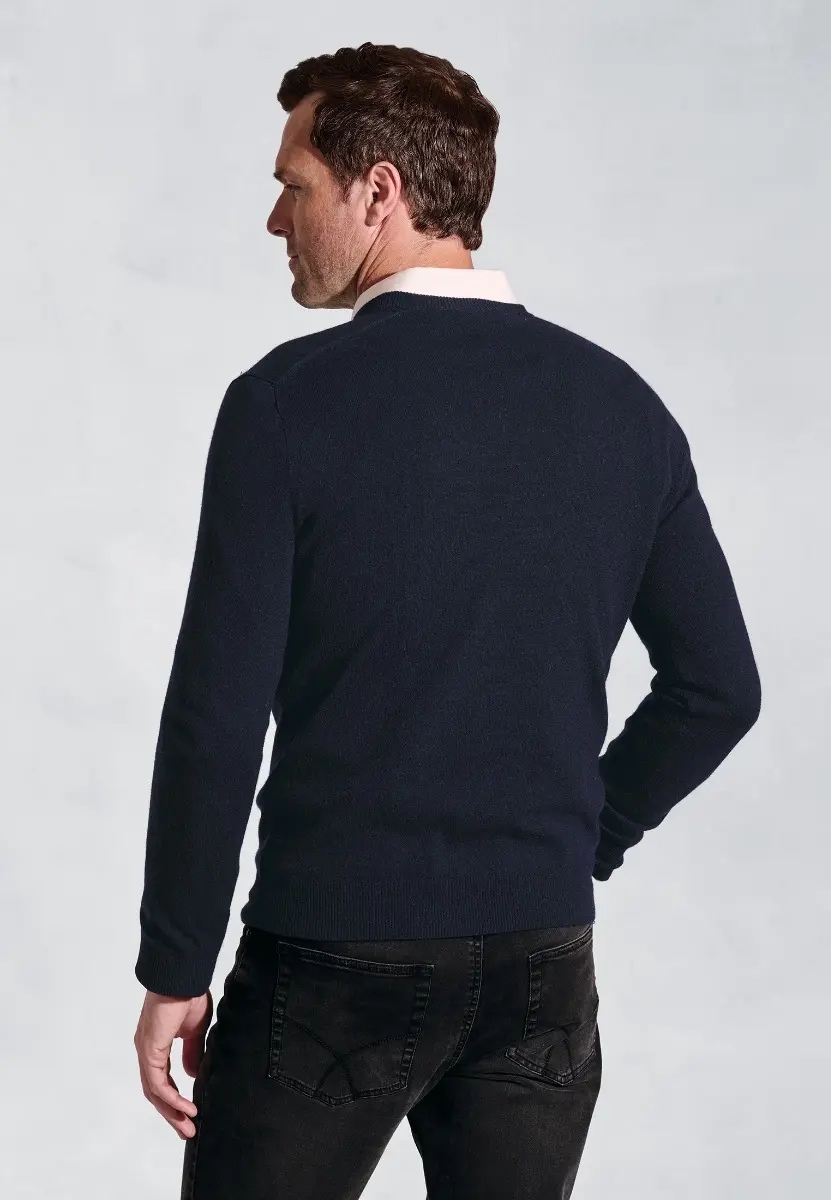 Navy Cashmere V-Neck Jumper - Image 2