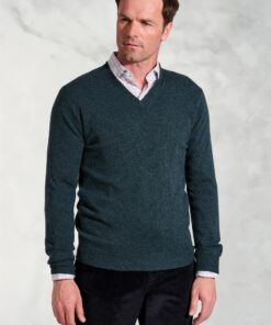 Petrol Cashmere V-Neck Jumper