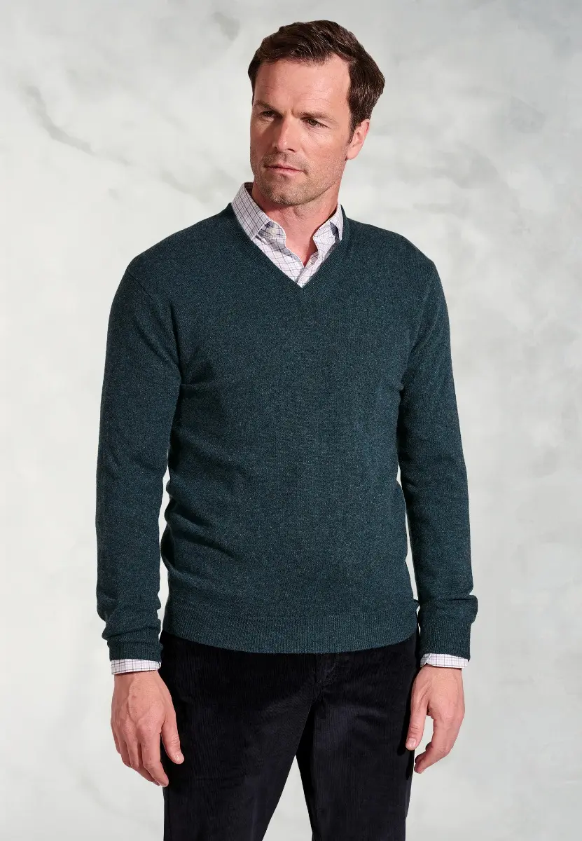 Petrol Cashmere V-Neck Jumper