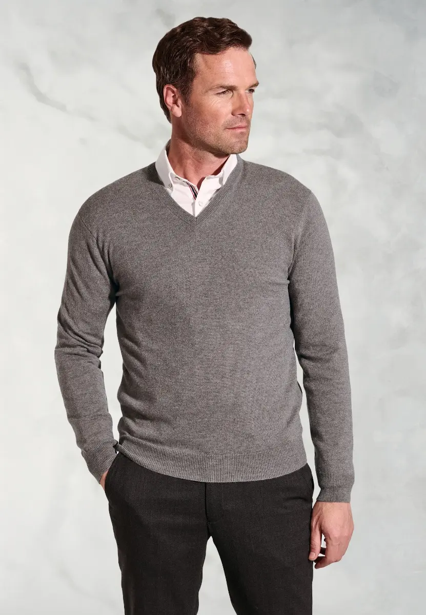 Taupe Cashmere V-Neck Jumper