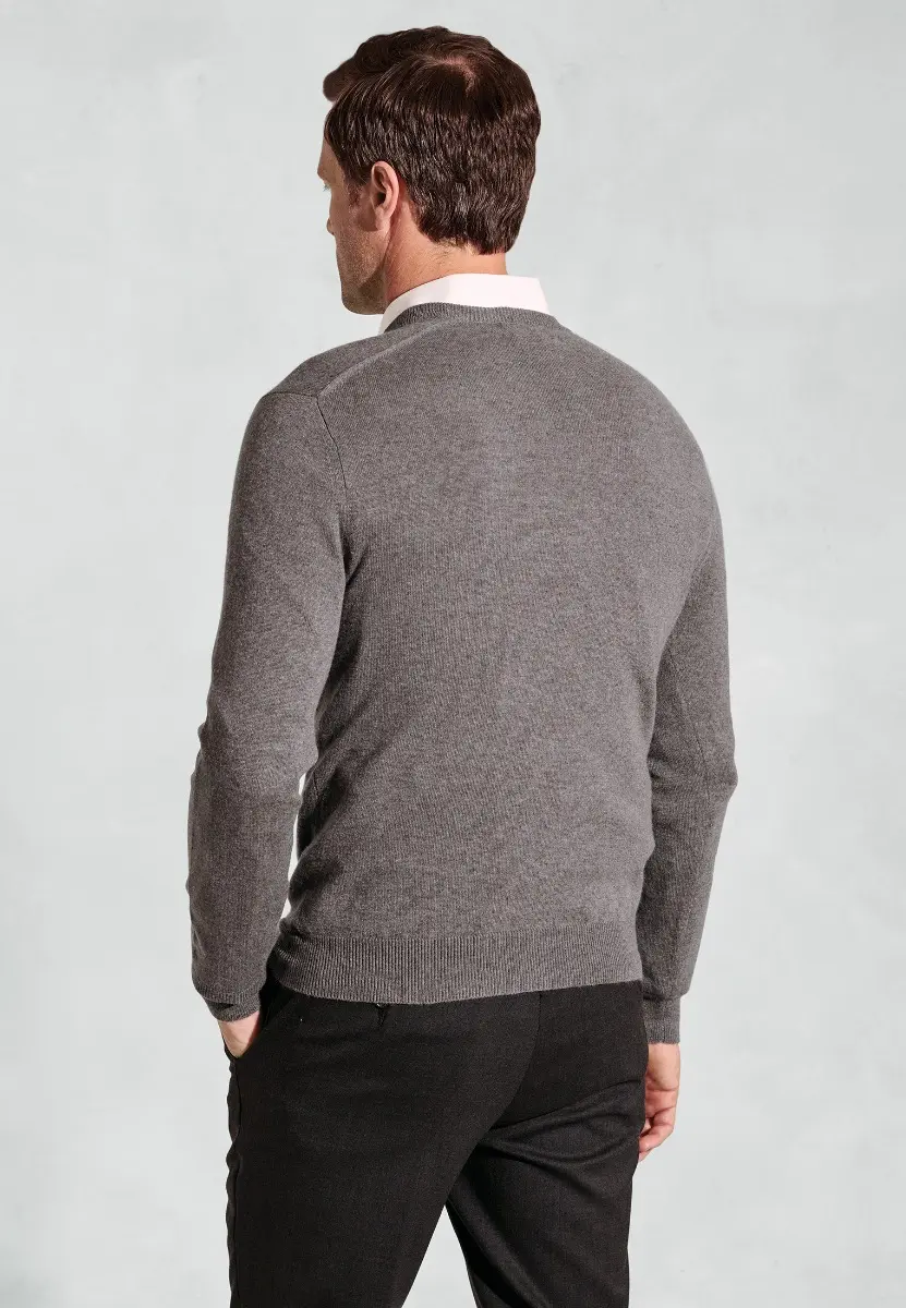 Taupe Cashmere V-Neck Jumper - Image 2