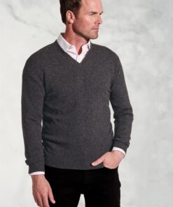 Charcoal Cashmere V-Neck Jumper