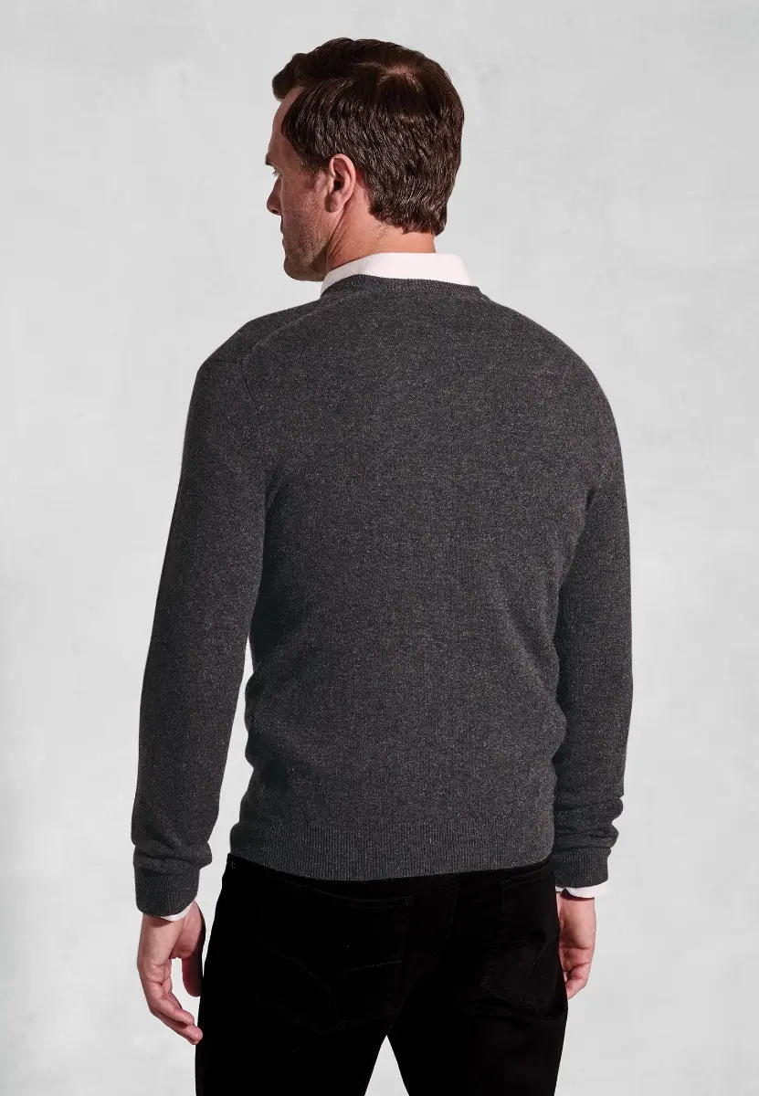 Charcoal Cashmere V-Neck Jumper - Image 2