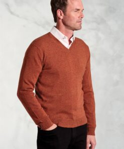 Burnt Orange Cashmere V-Neck Jumper