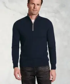 Navy Cashmere Zip Neck Jumper