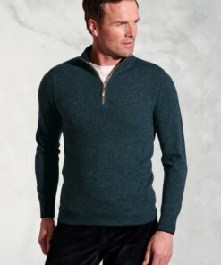 Petrol Cashmere Zip Neck Jumper
