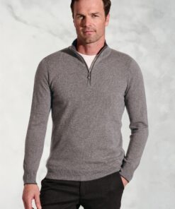Taupe Cashmere Zip Neck Jumper