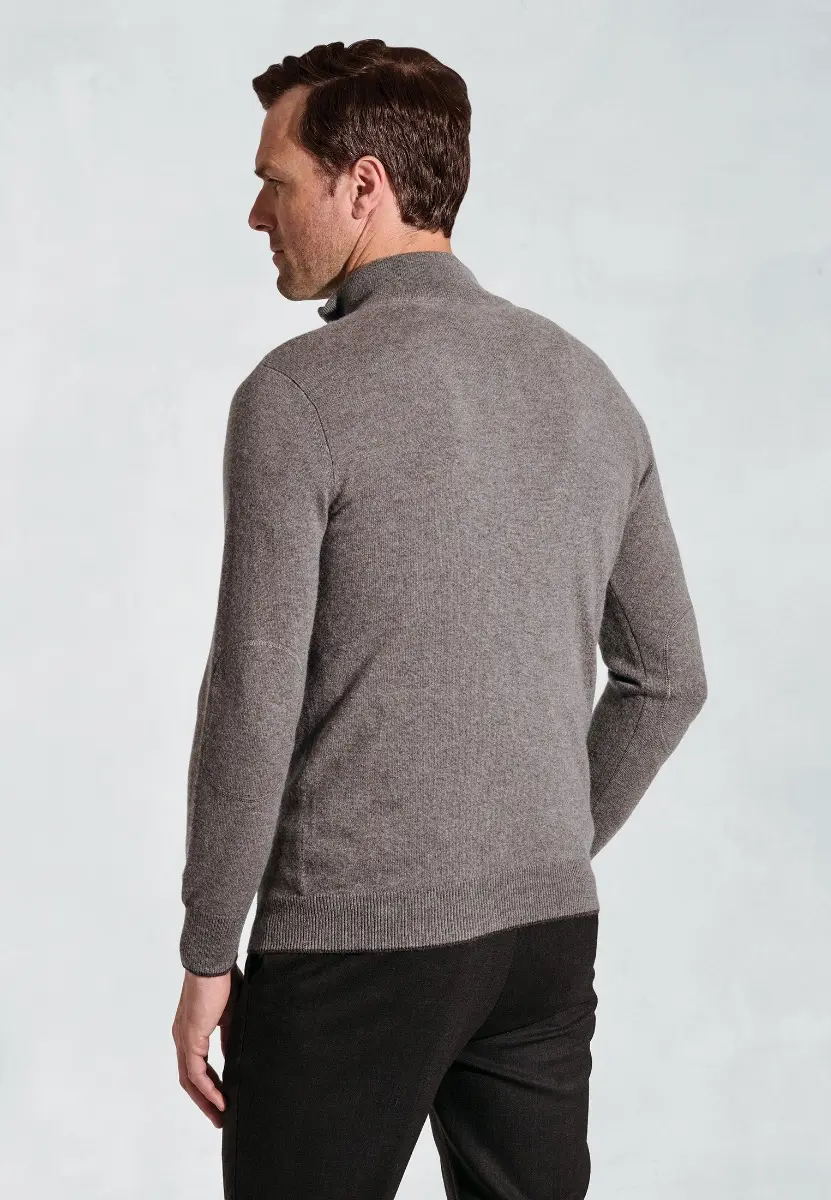 Taupe Cashmere Zip Neck Jumper - Image 2