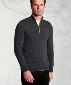 Charcoal Cashmere Zip Neck Jumper