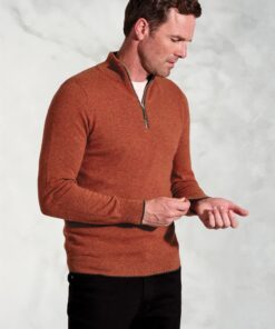Burnt Orange Cashmere Zip Neck Jumper