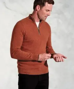 Burnt Orange Cashmere Zip Neck Jumper