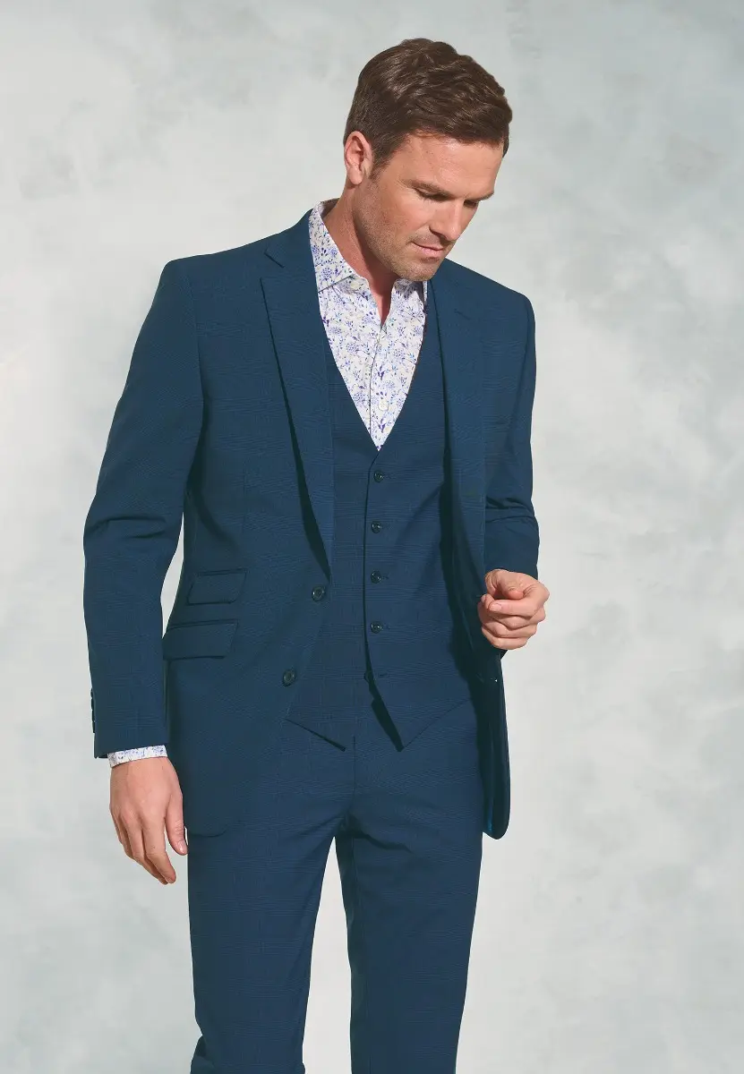 Tailored Fit Cassino Navy Check Washable Suit Jacket
