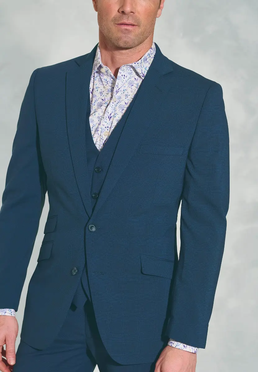 Tailored Fit Cassino Navy Check Washable Suit Jacket - Image 2