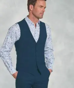 Tailored Fit Cassino Navy Check Washable Waistcoat