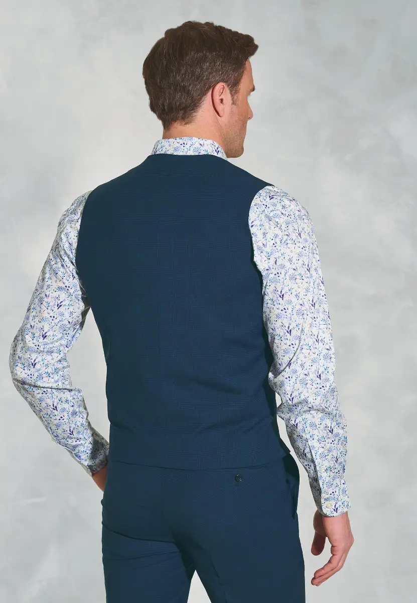 Tailored Fit Cassino Navy Check Washable Waistcoat - Image 2