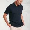 Chalamet Navy Popcorn Texture Stripe Zip Neck Polo Shirt