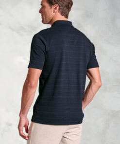 Alternative view of Chalamet Navy Popcorn Texture Stripe Zip Neck Polo Shirt