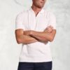 Chalamet White Popcorn Texture Stripe Zip Neck Polo Shirt