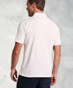 Alternative view of Chalamet White Popcorn Texture Stripe Zip Neck Polo Shirt