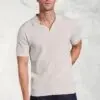 Clift Grey Notch Neck Leno Knit Cotton Polo Shirt
