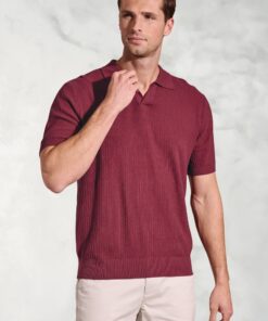 Clift Claret Notch Neck Leno Knit Cotton Polo Shirt