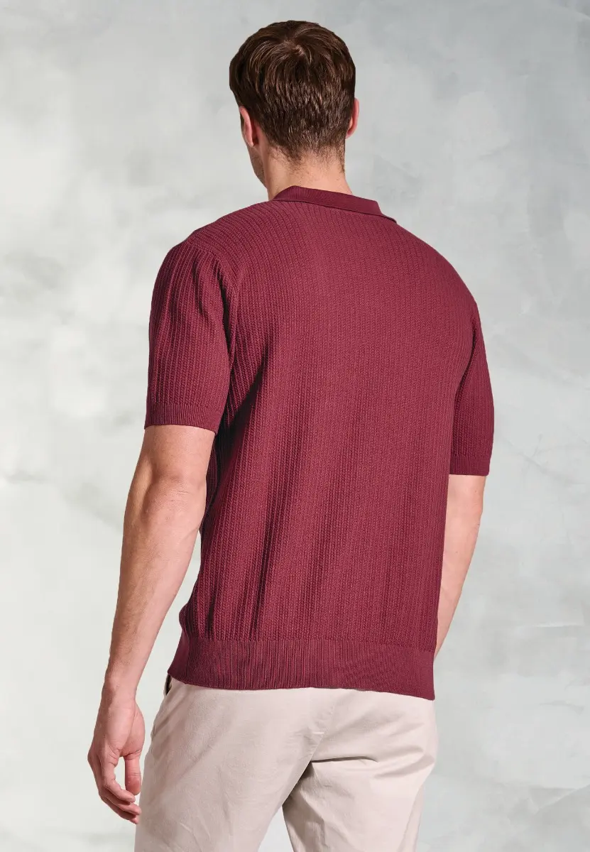 Clift Claret Notch Neck Leno Knit Cotton Polo Shirt - Image 2