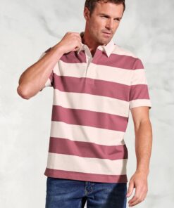 Clooney Pink Hooped Short Sleeve Rugby Shirt