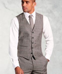 Tailored Fit Coltrane Chestnut Brown POW Check Pure New Wool Suit Waistcoat
