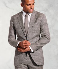 Tailored Fit Coltrane Chestnut Brown POW Check British Pure New Wool Suit Jacket